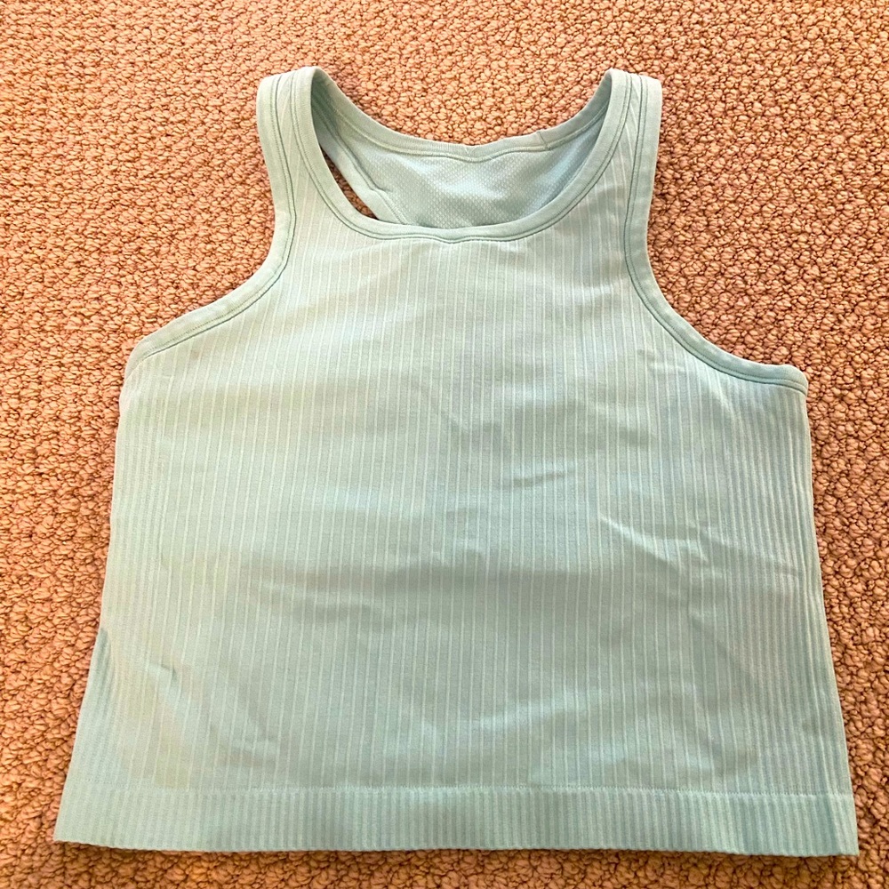 Lululemon High Neck Cropped Ribbed Ebb to Street Tank Top - Women (6) wild mint